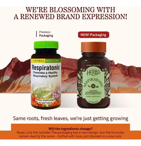 HERBS ETC. | Respiratonic Tónico Herbal Respiratorio | 60 Cápsulas Blandas | Apoyo Pulmonar y Bienestar de las Vías Respiratorias