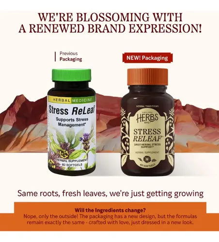 Herbs Etc. Stress ReLeaf | 60 Cápsulas Blandas | Ashwagandha, Valeriana y Pasiflora | Relajación y Bienestar Emocional | Suplemento Alimenticio
