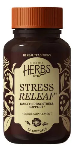Herbs Etc. Stress ReLeaf | 60 Cápsulas Blandas | Ashwagandha, Valeriana y Pasiflora | Relajación y Bienestar Emocional | Suplemento Alimenticio