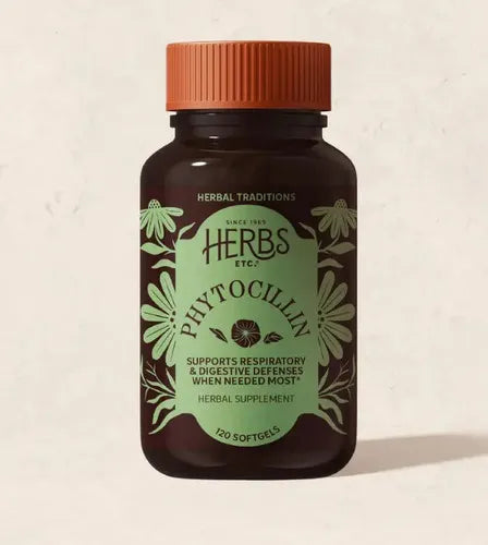 HERBS ETC. | Phytocillin con Equinácea, Usnea y Propóleo | 120 Cápsulas Blandas | Apoyo Respiratorio, Digestivo e Inmunológico