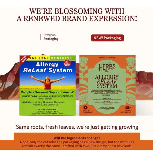 Herbs Etc. Allergy ReLeaf System | 2 Frascos | 60 Cápsulas Blandas + 60 Tabletas | Quercetina y Extractos Herbales | Bienestar Respiratorio | Suplemento Alimenticio