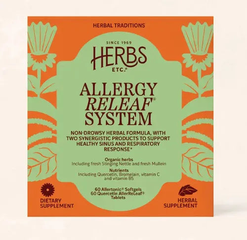 Herbs Etc. Allergy ReLeaf System | 2 Frascos | 60 Cápsulas Blandas + 60 Tabletas | Quercetina y Extractos Herbales | Bienestar Respiratorio | Suplemento Alimenticio