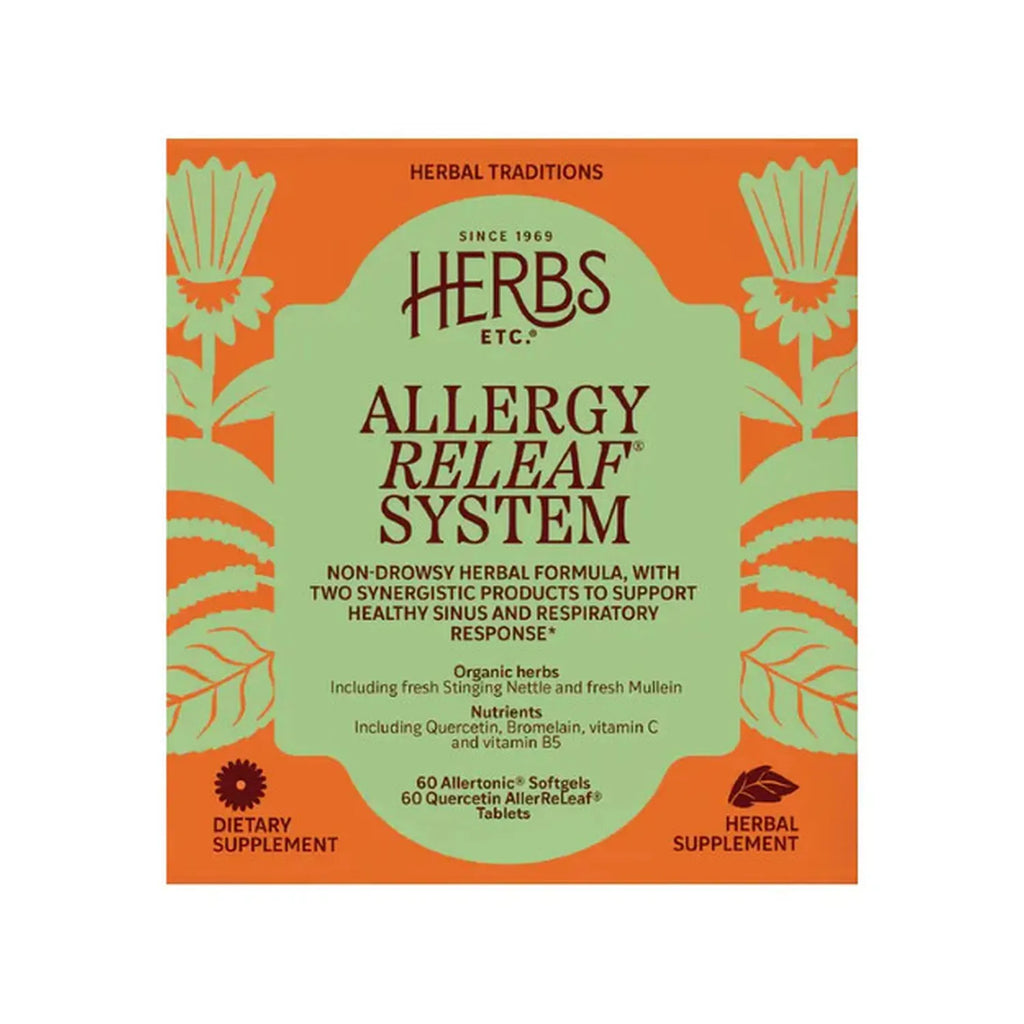 Herbs Etc. Allergy ReLeaf System | 2 Frascos | 60 Cápsulas Blandas + 60 Tabletas | Quercetina y Extractos Herbales | Bienestar Respiratorio | Suplemento Alimenticio