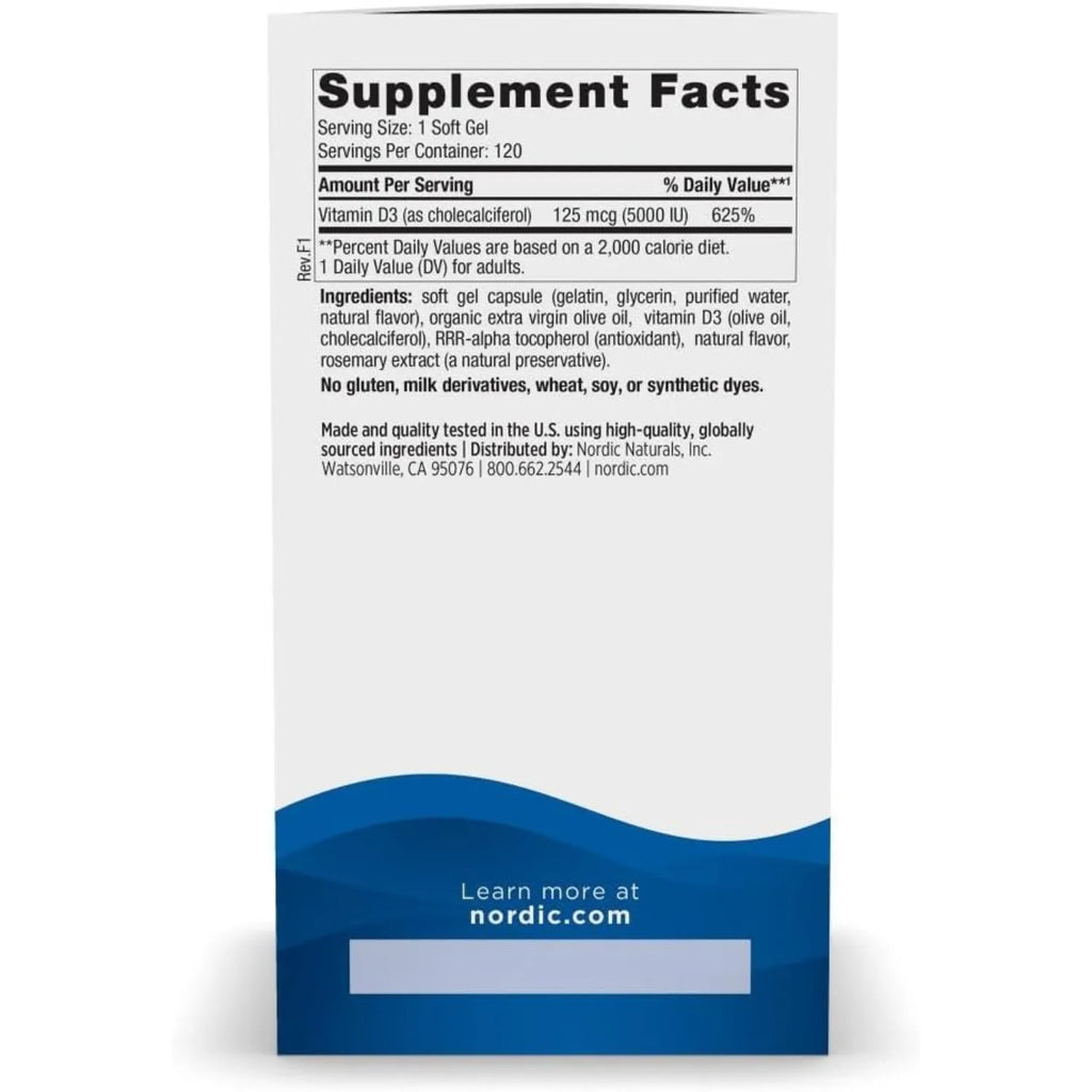 Nordic Naturals Vitamina D3 5000, naranja - 120 mini geles suaves