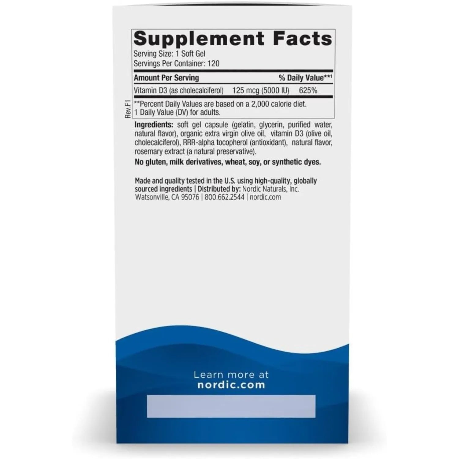 Nordic Naturals Vitamina D3 5000, naranja - 120 mini geles suaves