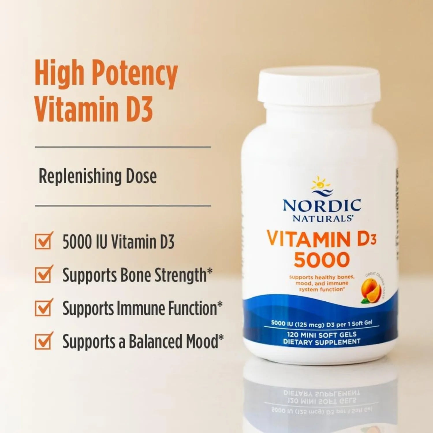 Nordic Naturals Vitamina D3 5000, naranja - 120 mini geles suaves
