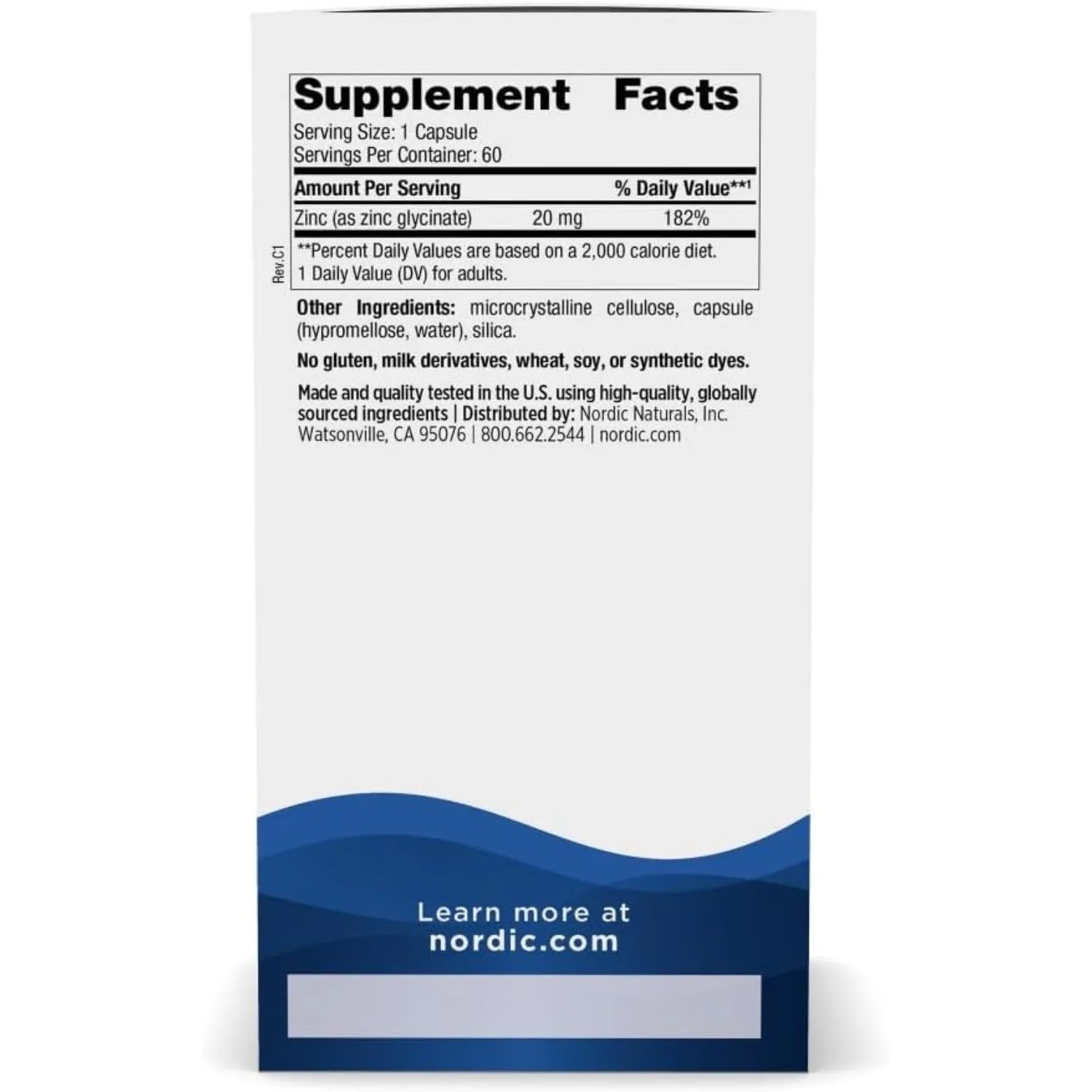 Nordic Naturals Zinc Glycinate 20 mg 60 Caps Sfn