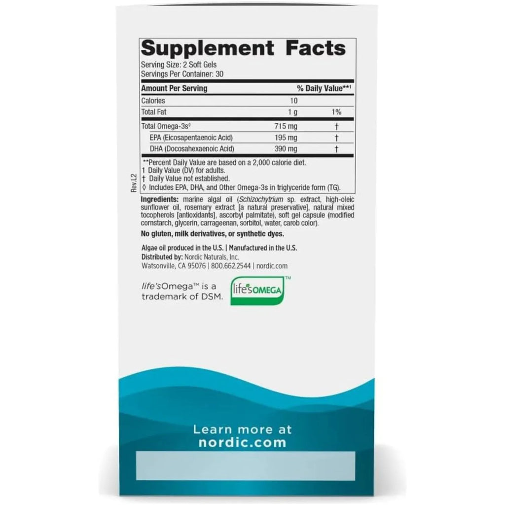 Nordic Naturals Algae omega, Omega de algas 60 SOFTGELS sfn