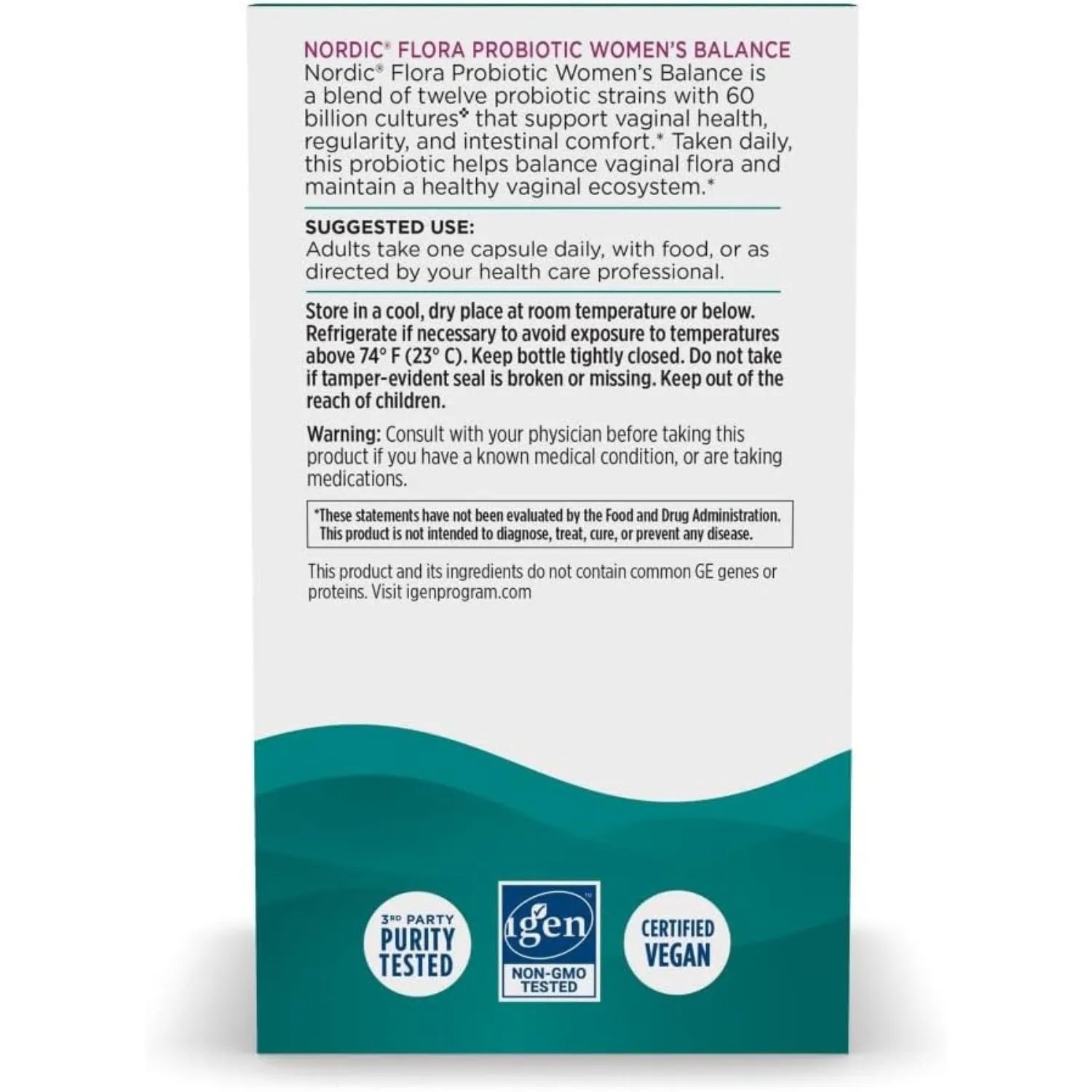 Nordic Naturals Nordic Flora Probiotic Women's Balance - 30 cápsulas - 12 cepas probióticas con 60 mil millones de cultivos - Apoyo intestinal