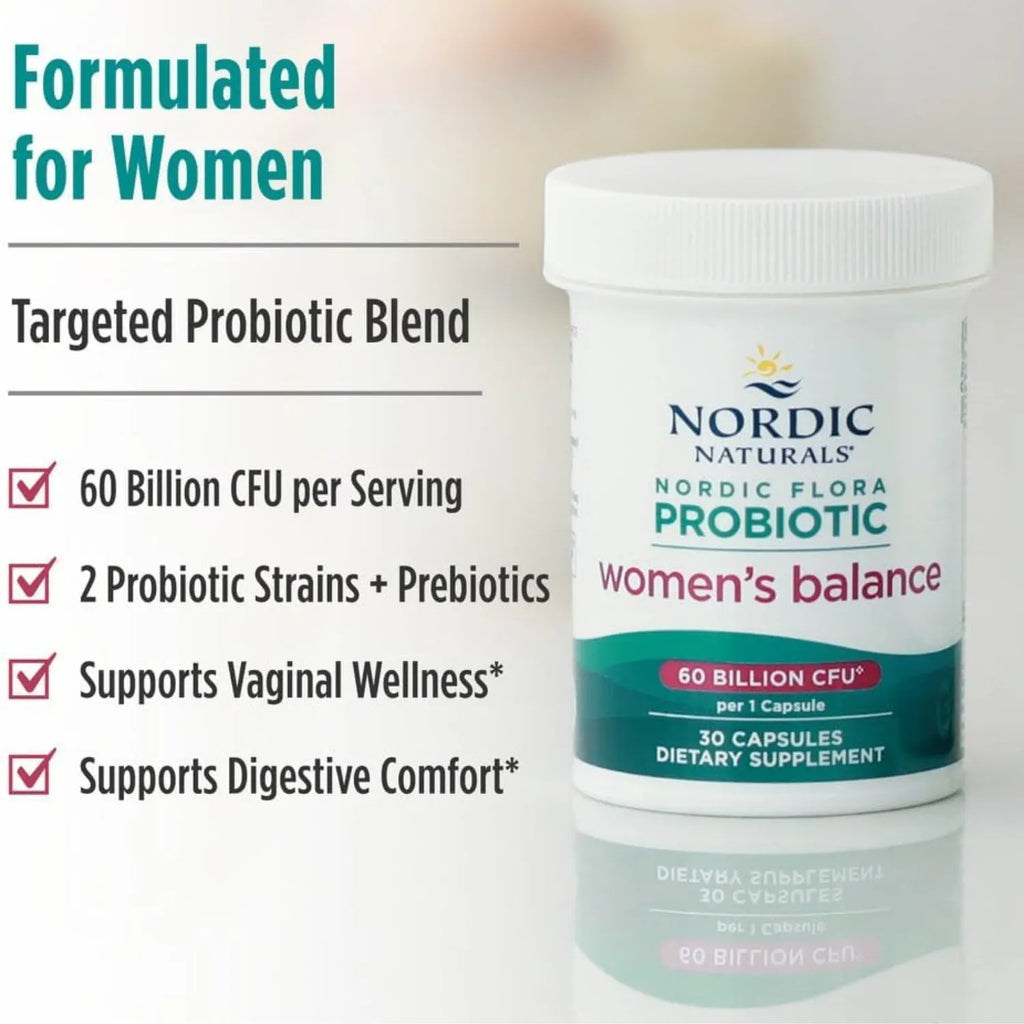 Nordic Naturals Nordic Flora Probiotic Women's Balance - 30 cápsulas - 12 cepas probióticas con 60 mil millones de cultivos - Apoyo intestinal