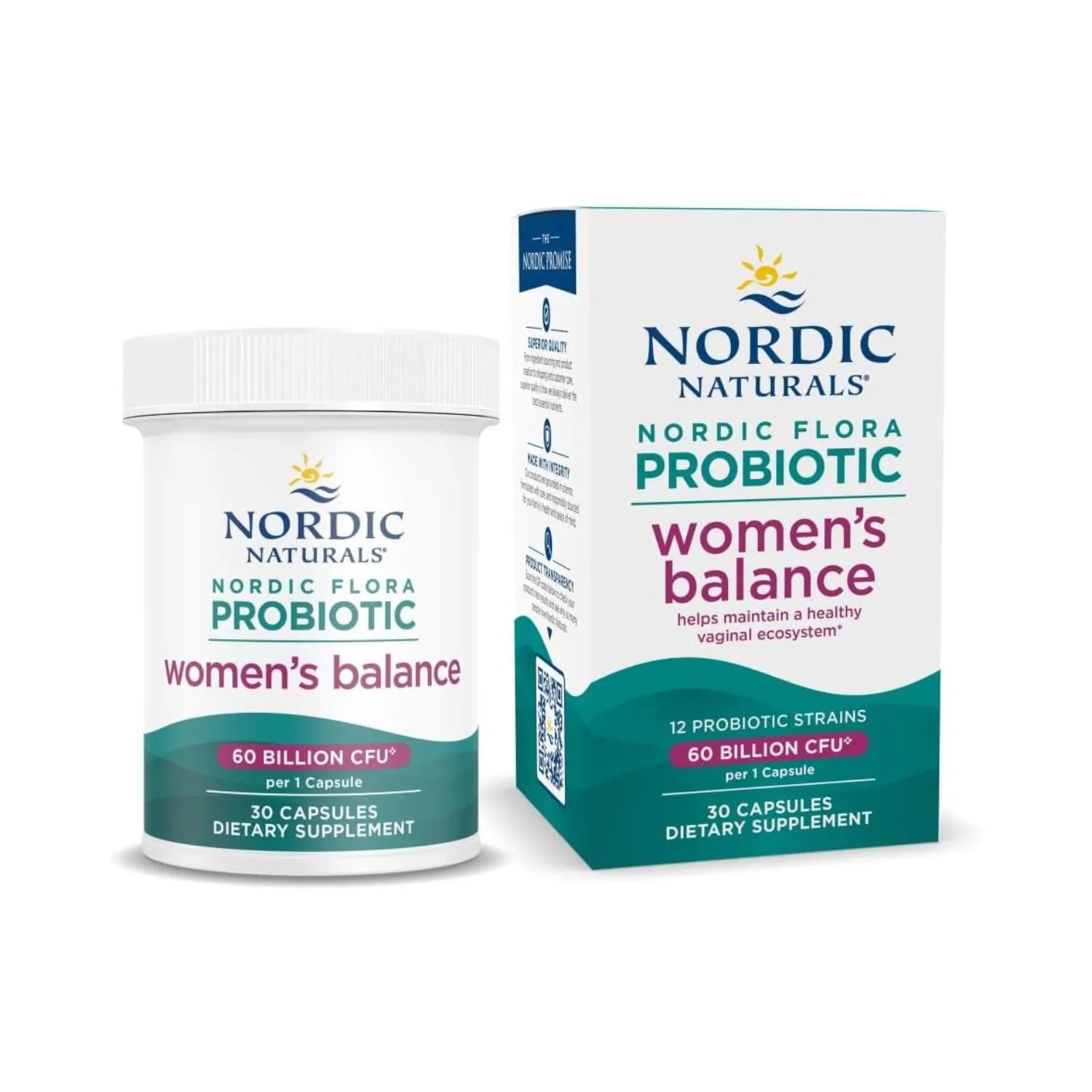 Nordic Naturals Nordic Flora Probiotic Women's Balance - 30 cápsulas - 12 cepas probióticas con 60 mil millones de cultivos - Apoyo intestinal