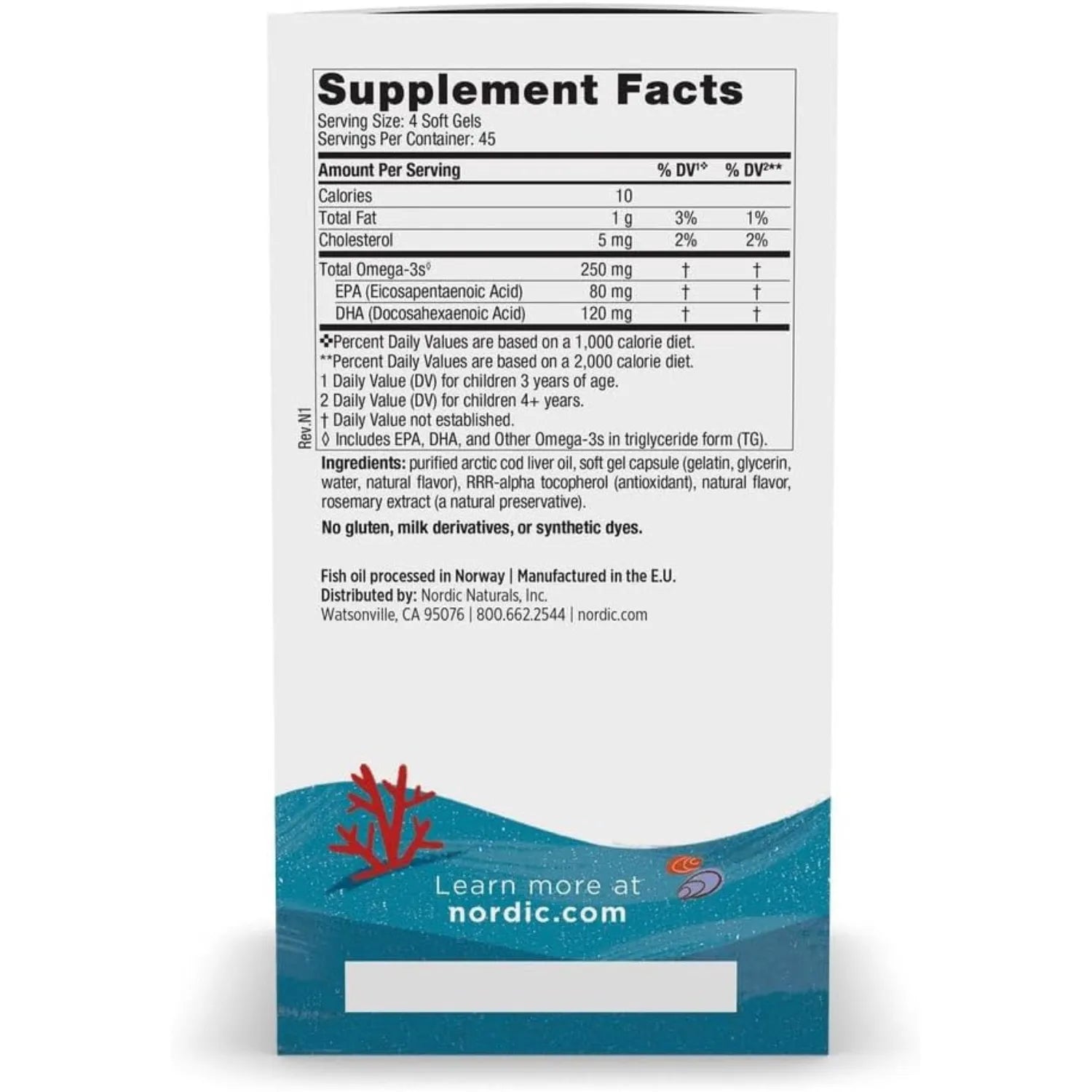 Nordic Naturals Children's Dha 250mg Omega 3 180 Mini Softg