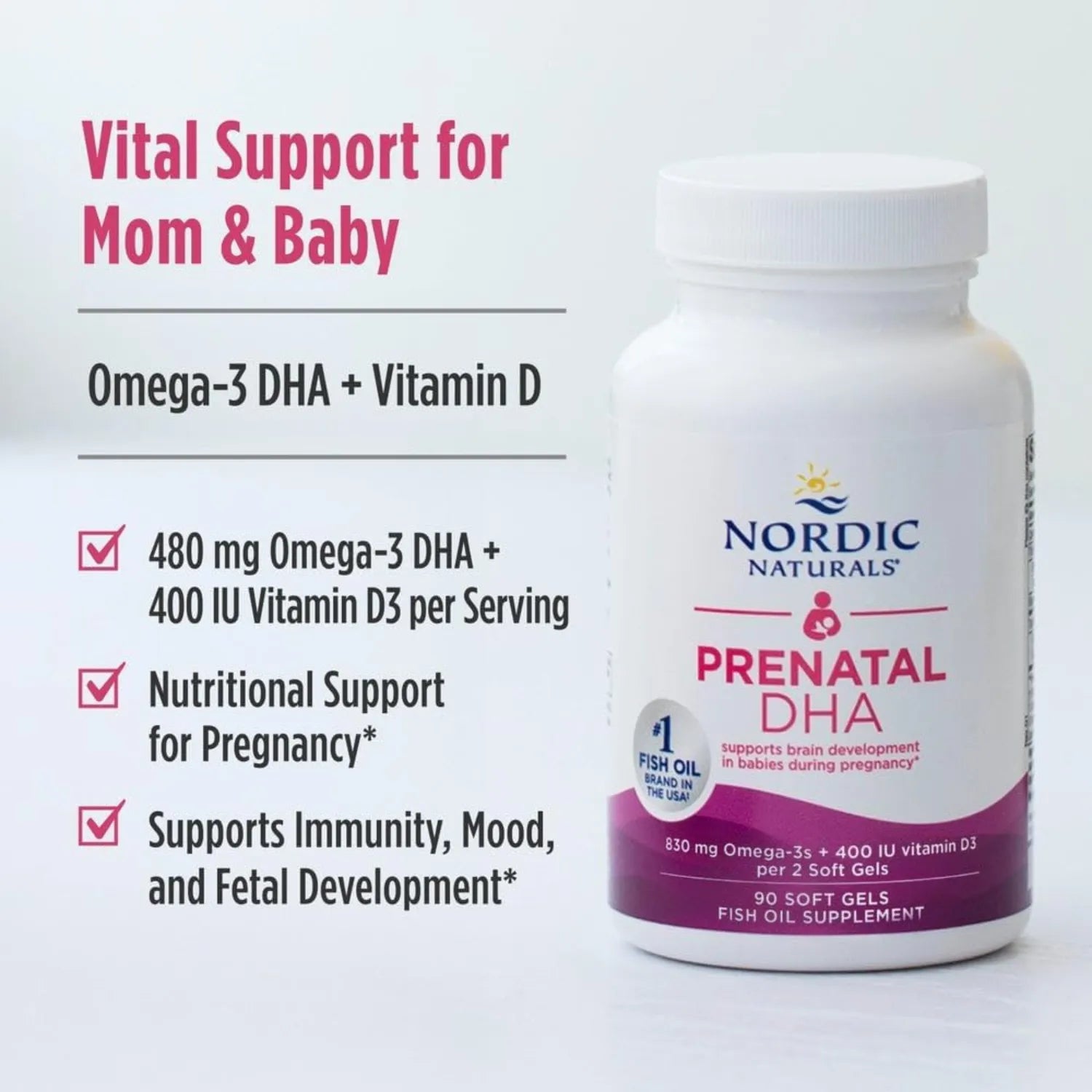 Nordic Natural Prenatal DHA 830mg 400IU 180 Soft Sfn