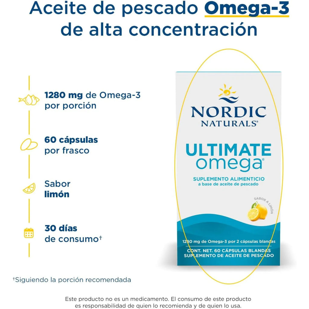 Nordic Naturals Ultimate Omega, sabor a limón, 60 geles suaves, 1280 mg de Omega-3