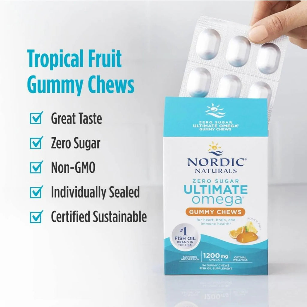 Nordic Naturals Zero Sugar Ultimate Omega Gummy Chews, frutas tropicales, 54 gomitas
