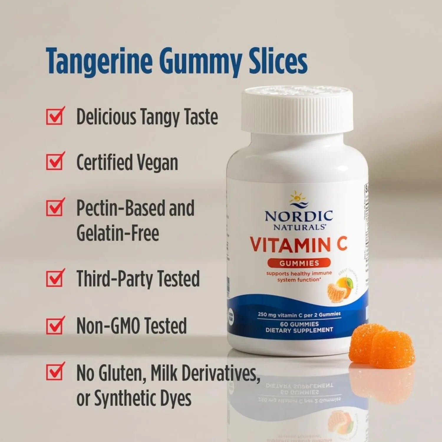 Nordic Naturals, Vitamin C Gummies, Great Tangerine, 250 mg, 120 Gummies
