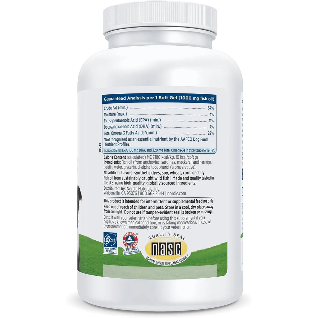 Nordic Naturals Omega-3 para mascotas, sin sabor, 180 geles blandos