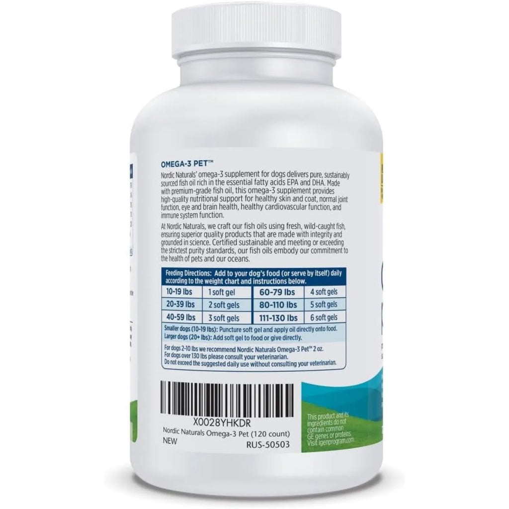 Nordic Naturals Omega-3 para mascotas, sin sabor, 180 geles blandos