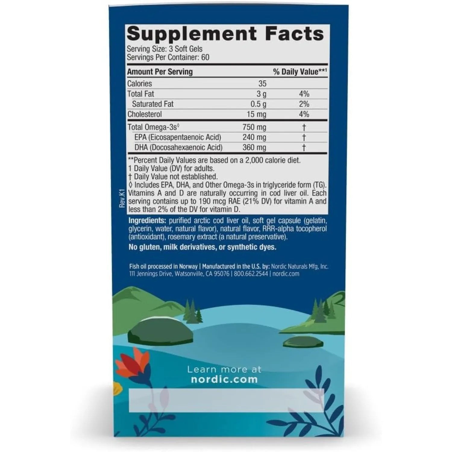 Nordic Naturals Artic Cod Liver Oil Omega-3 180 Soft Sfn