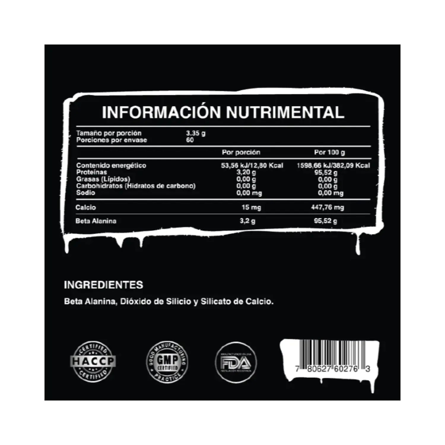 Ultra Pure Supps Beta-alanina, 60 Serv 300g Sfn