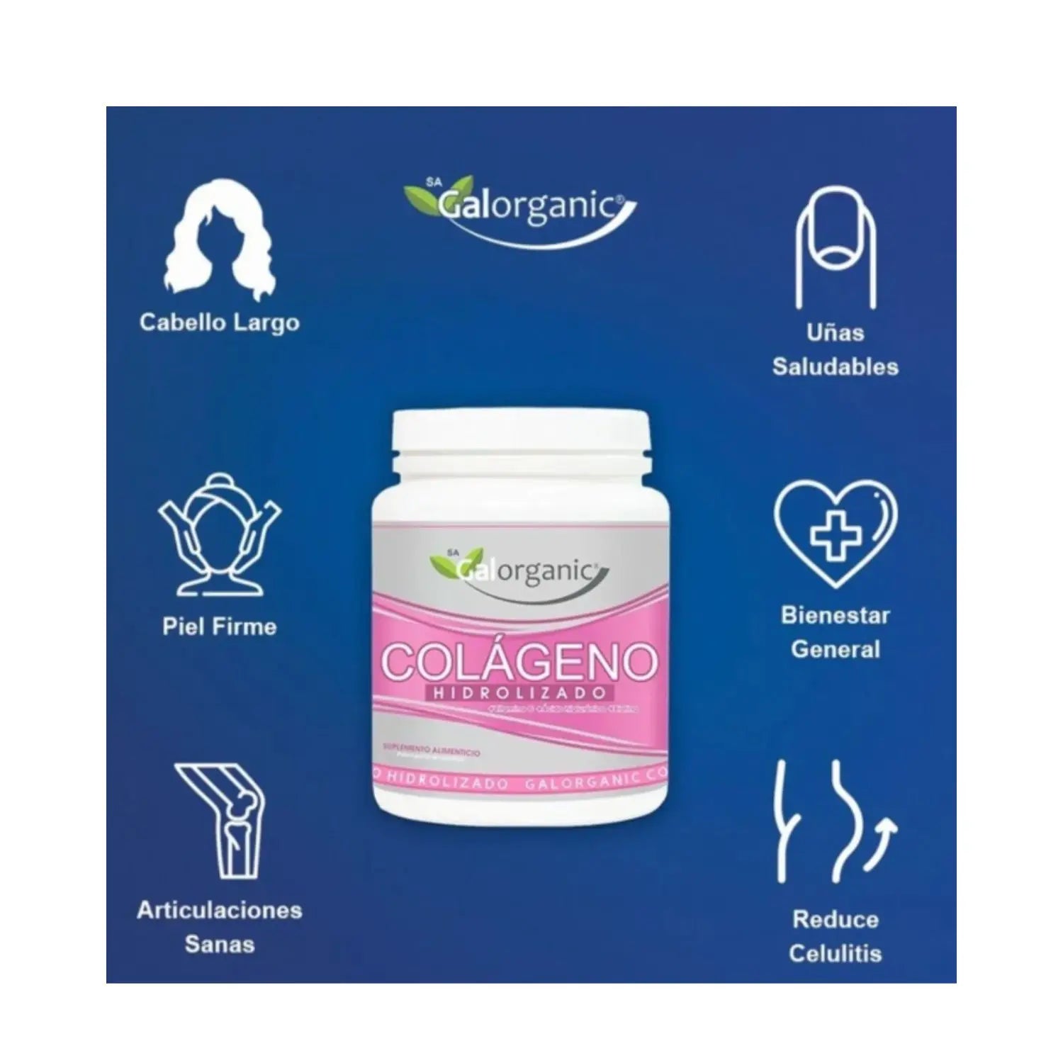 Galorganic Colágeno Hidrolizado Ácido H Y Biotina 500gr sabor FRUTOS ROJOS sfn