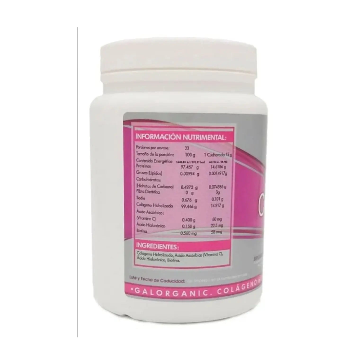 Galorganic Colágeno Hidrolizado Ácido H Y Biotina 500gr sabor FRUTOS ROJOS sfn