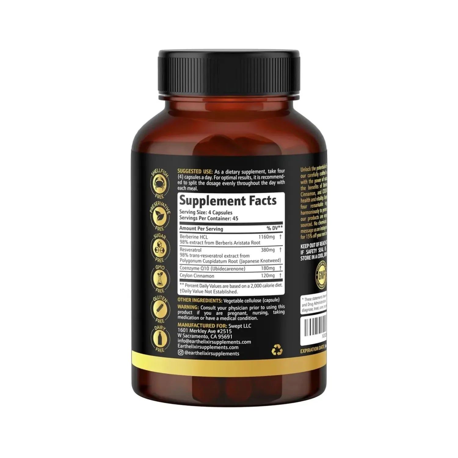 Earth Elixir Berberina COq10 resveratrol 180 caps sfn