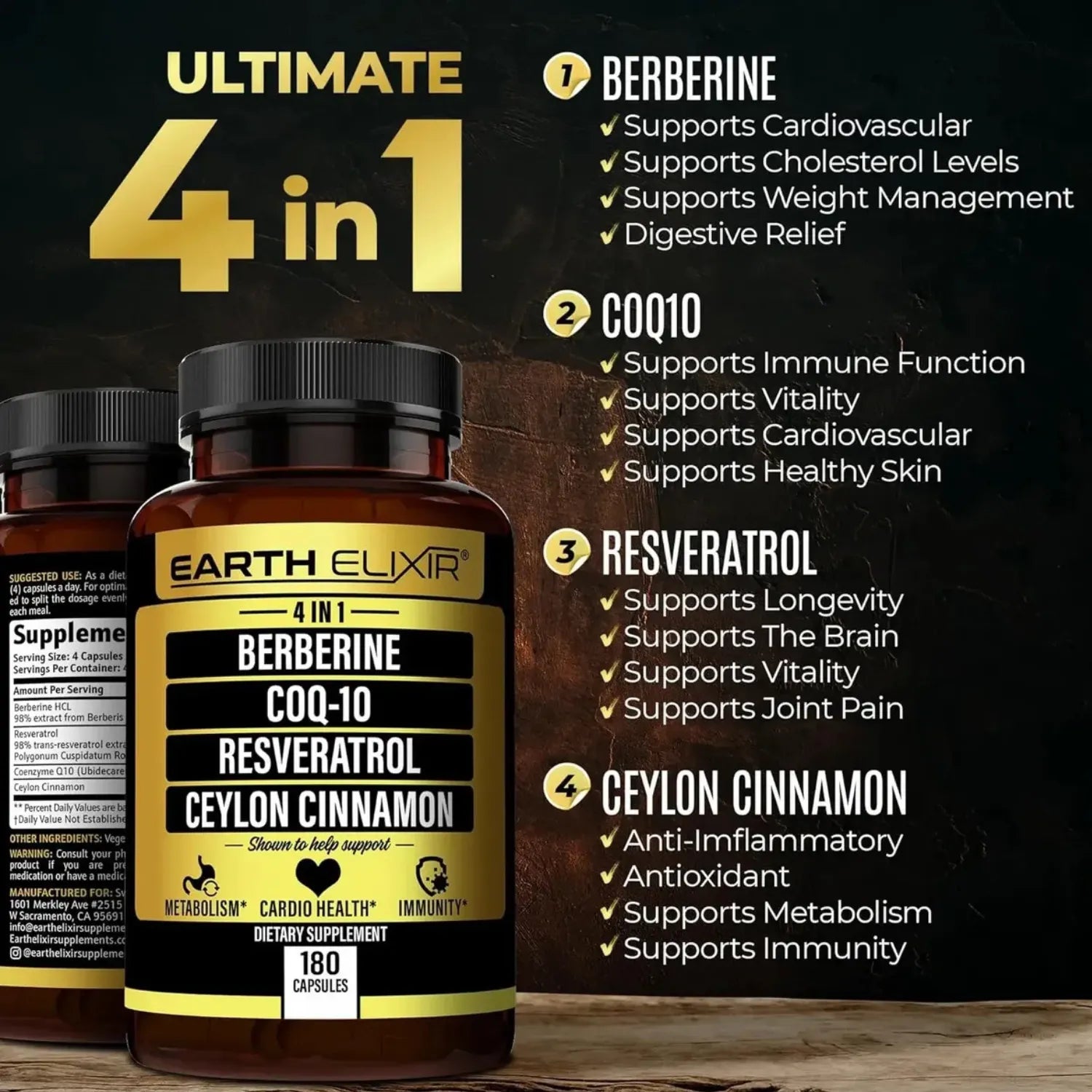 Earth Elixir Berberina COq10 resveratrol 180 caps sfn