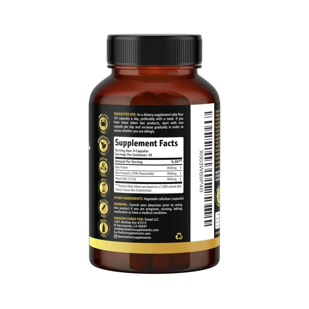 Earth Elixir Bee Pollen+ 180 Capsulas Polen de Abeja Orgánico