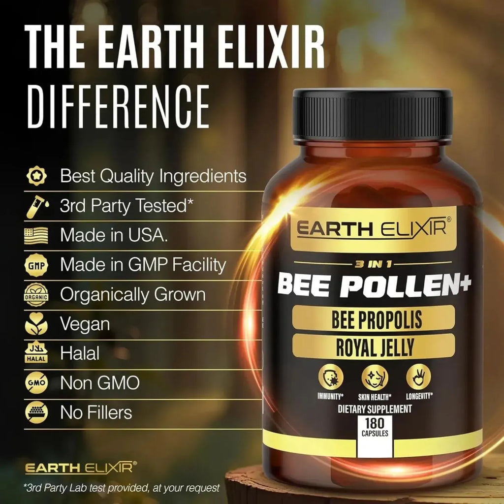 Earth Elixir Bee Pollen+ 180 Capsulas Polen de Abeja Orgánico