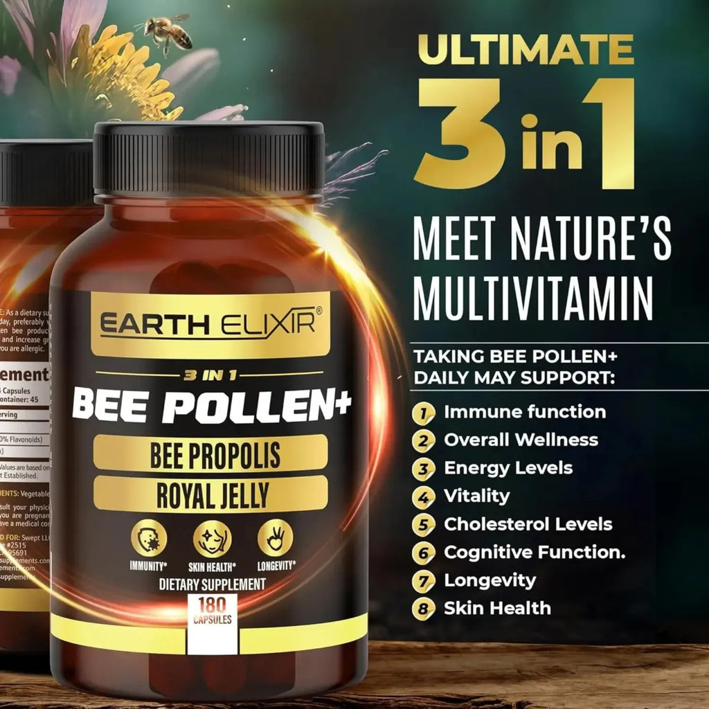 Earth Elixir Bee Pollen+ 180 Capsulas Polen de Abeja Orgánico