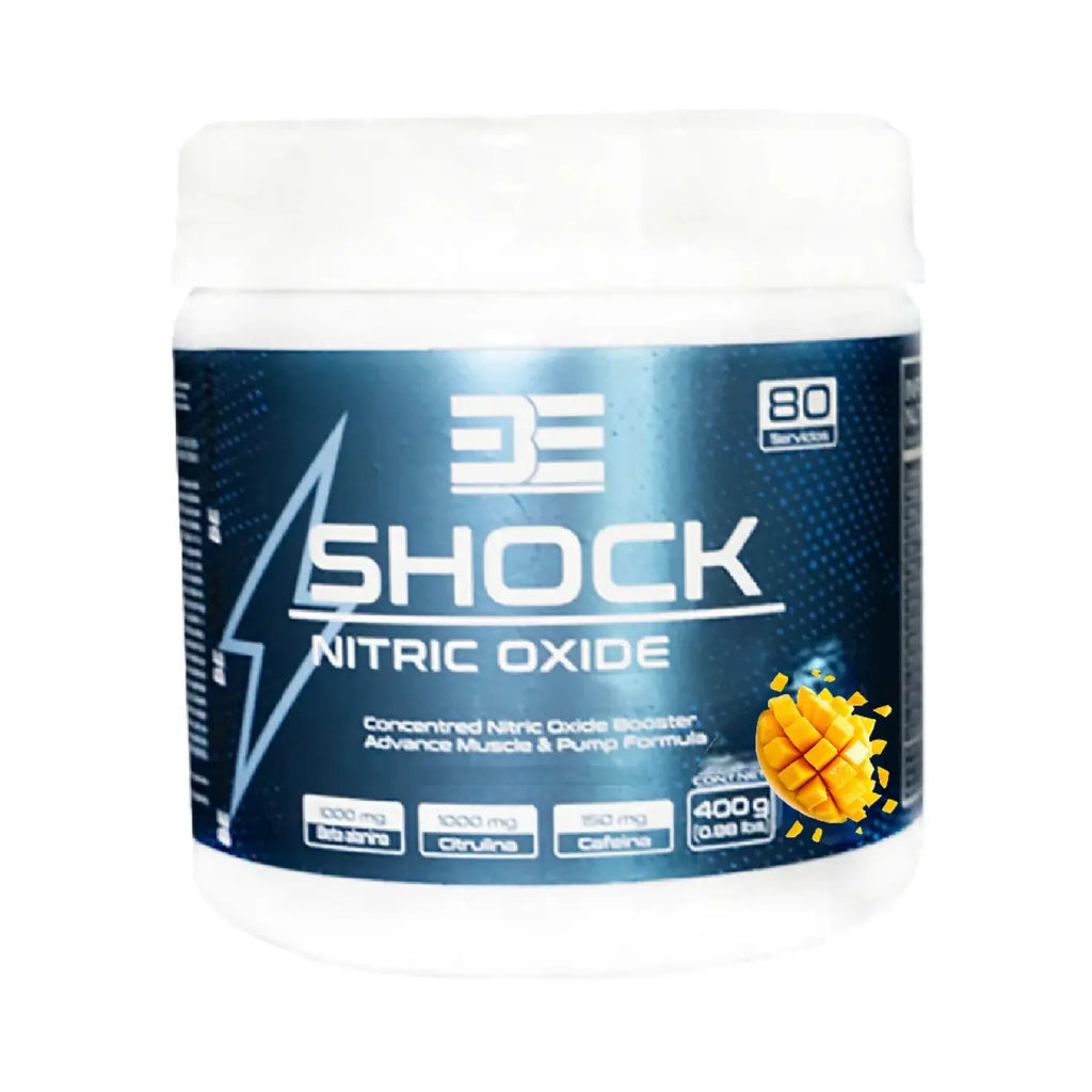 BE Shock Oxido Nitrico Beta Alina, Citrulina Y Cafeina 400 G 80 Serv Sfn Sabor MANGO