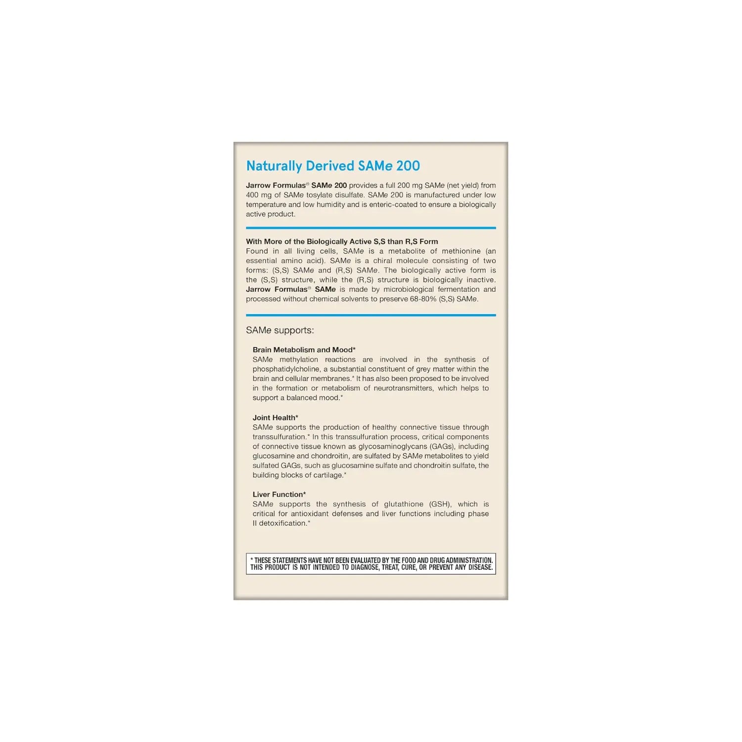 Jarrow Formulas, SAMe 200, 200 mg, 60 comprimidos sfn