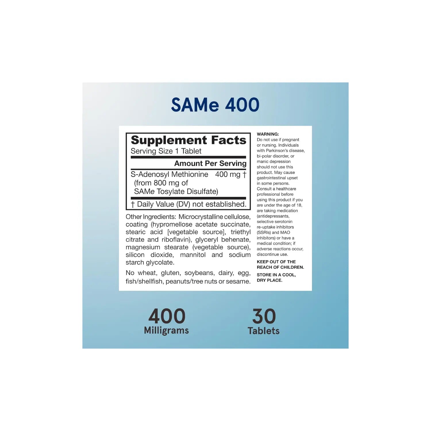 Jarrow Formulas SAMe tosilato de disulfato 400mg 30 tabs sfn
