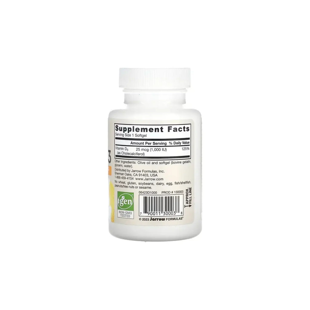 Jarrow Formulas, Vitamina D3 25 mcg (1000 UI), 100 sgels sfn