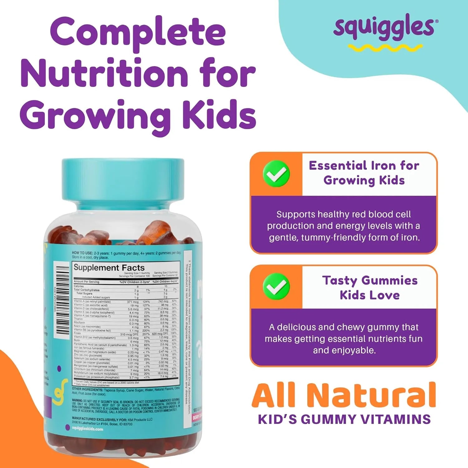 Squiggle Kid's Multi + Iron 100 gummies