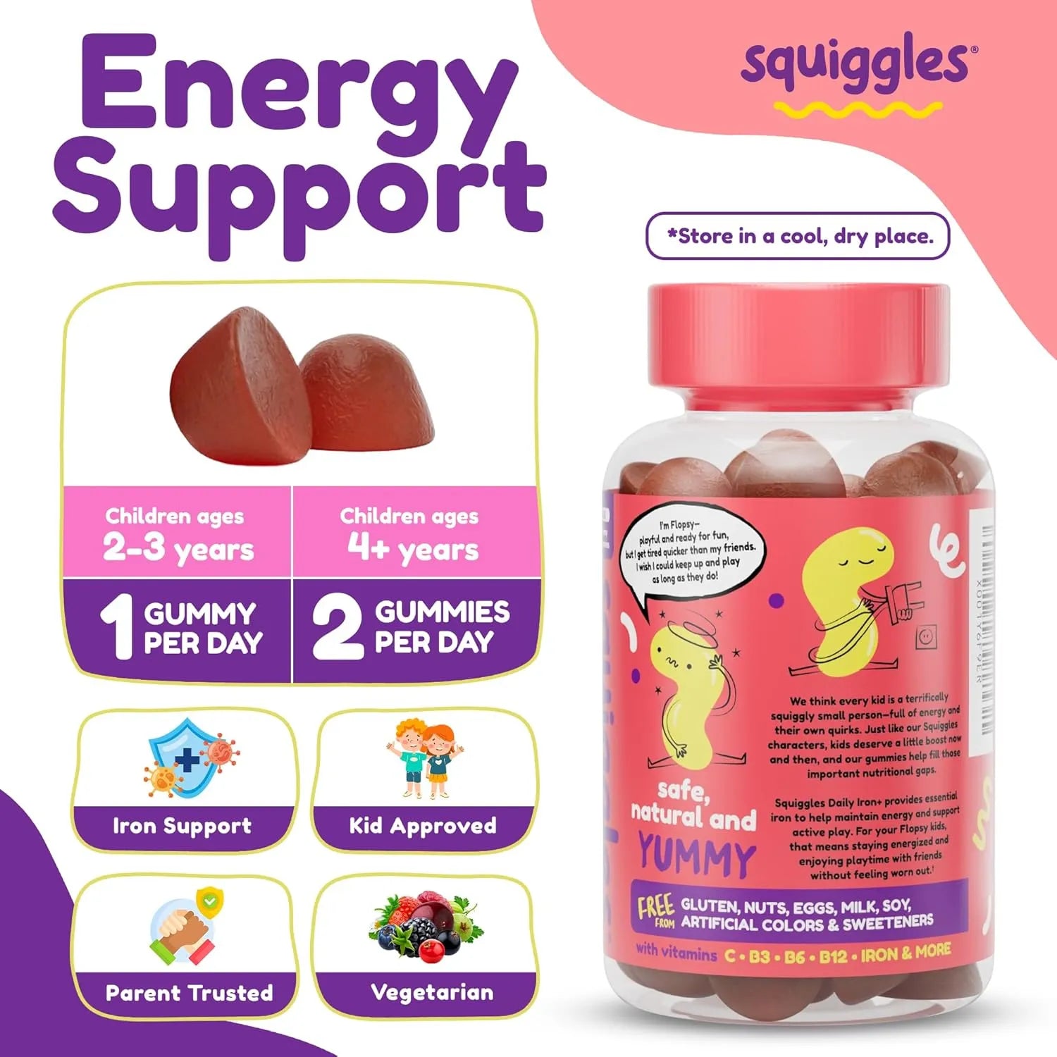 Squiggles Kid's Daily Iron + 100 gummies