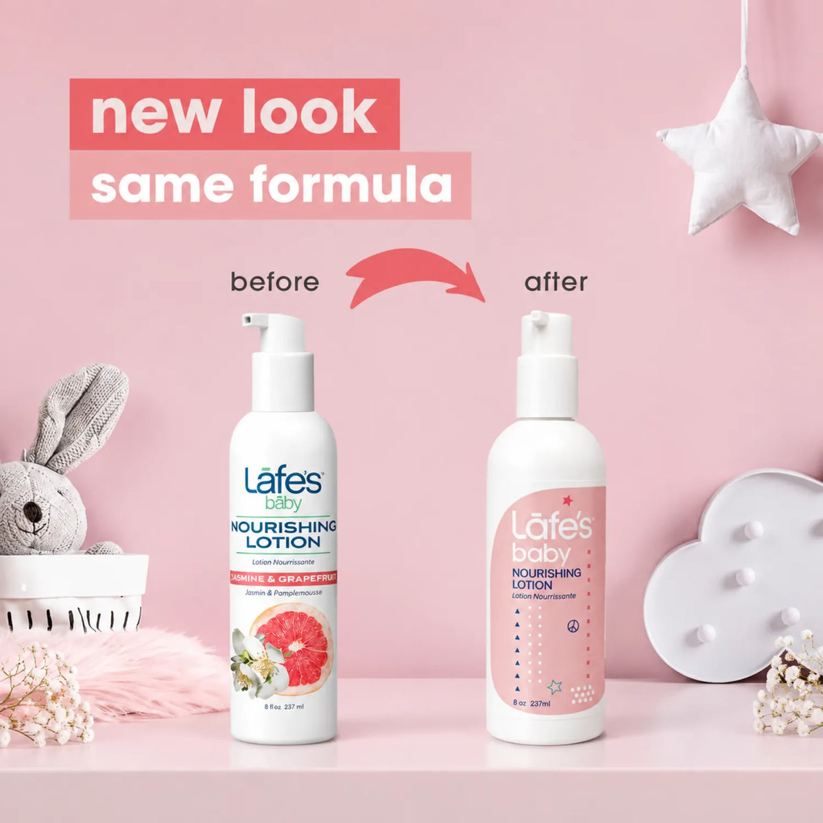 LAFE'S Loción Orgánica Nutritiva para Bebé Jazmín + Toronja 8 fl oz / 236 ml | Hidratación natural para piel delicada | Con aloe vera y aceites vegetales orgánicos | Sin fragancias sintéticas ni químicos agresivos | Loción corporal para bebé