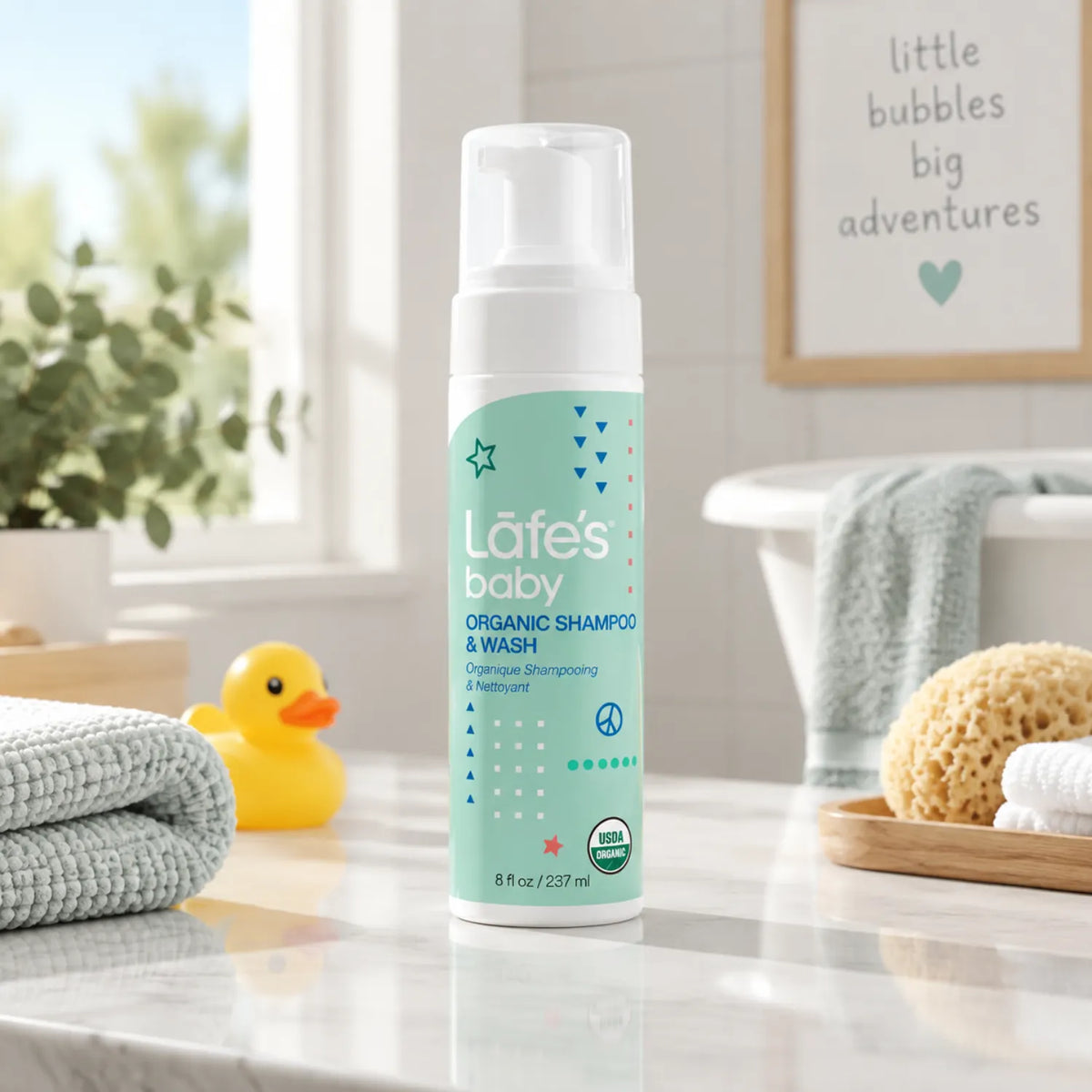 LAFE'S Shampoo Orgánico para Bebé 8 fl oz / 237 ml | Limpieza suave para cabello y cuero cabelludo delicado | Con aloe vera y extractos botánicos | Sin sulfatos ni químicos agresivos | Shampoo natural para bebé