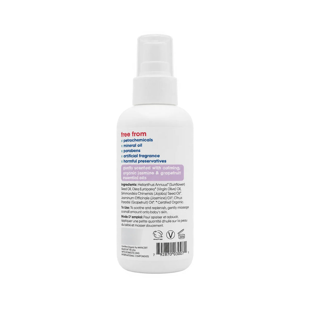 LAFE'S Aceite Orgánico Hidratante para Bebé Jazmín + Toronja 4 fl oz / 118 ml | Hidratación natural para piel delicada | Con aceites vegetales orgánicos | Sin fragancias sintéticas ni químicos agresivos | Aceite corporal para bebé