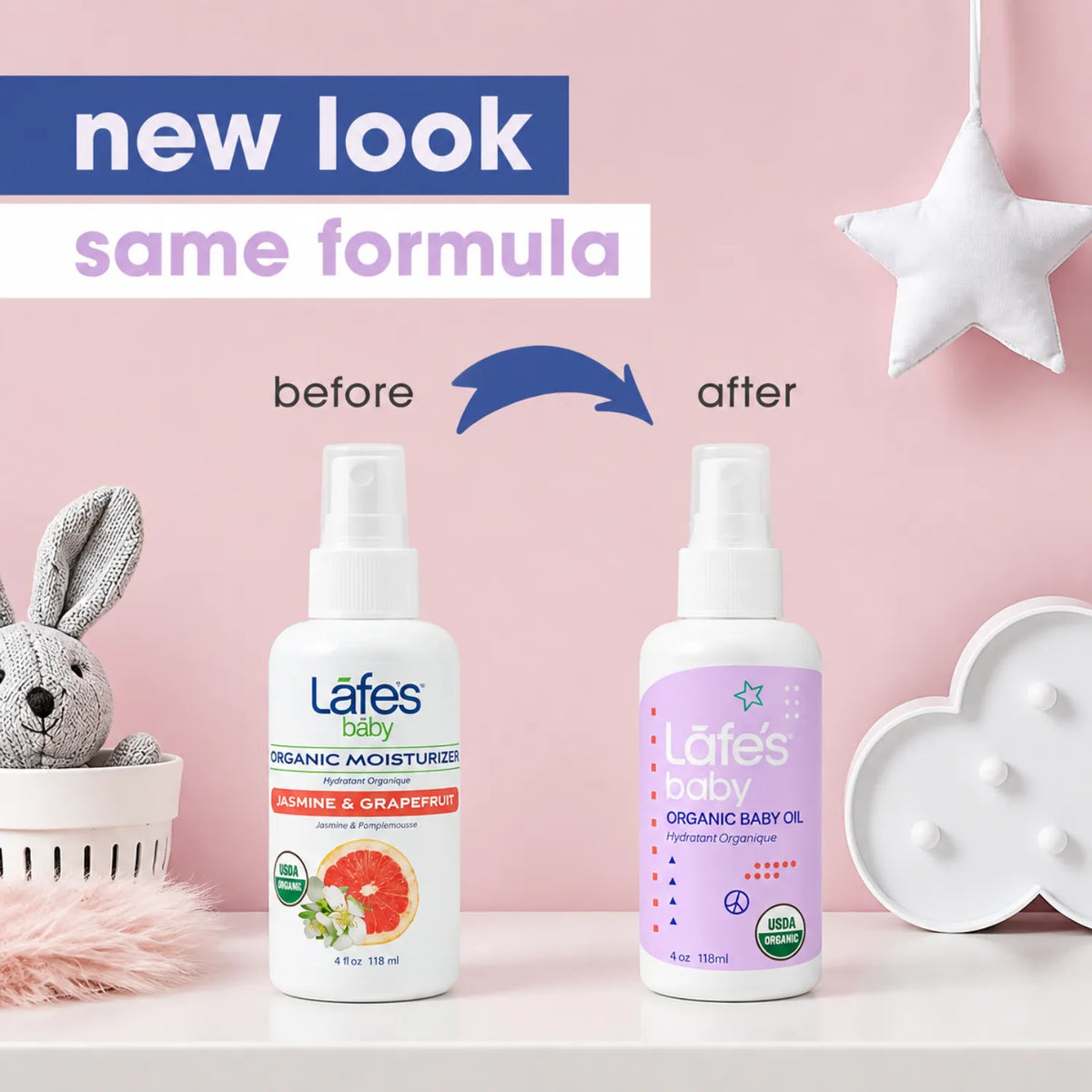 LAFE'S Aceite Orgánico Hidratante para Bebé Jazmín + Toronja 4 fl oz / 118 ml | Hidratación natural para piel delicada | Con aceites vegetales orgánicos | Sin fragancias sintéticas ni químicos agresivos | Aceite corporal para bebé