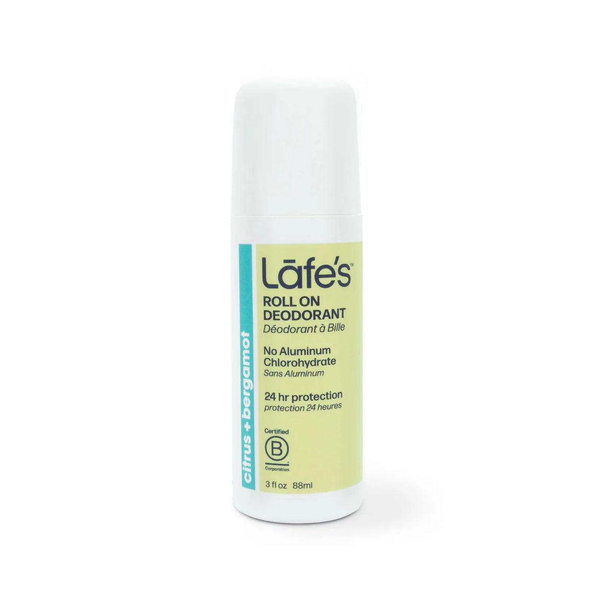 LAFE'S Desodorante Natural Roll-On Cítricos + Bergamota 3 oz | Protección contra el mal olor | Sin aluminio clorhidrato | Ingredientes naturales y orgánicos | Desodorante natural