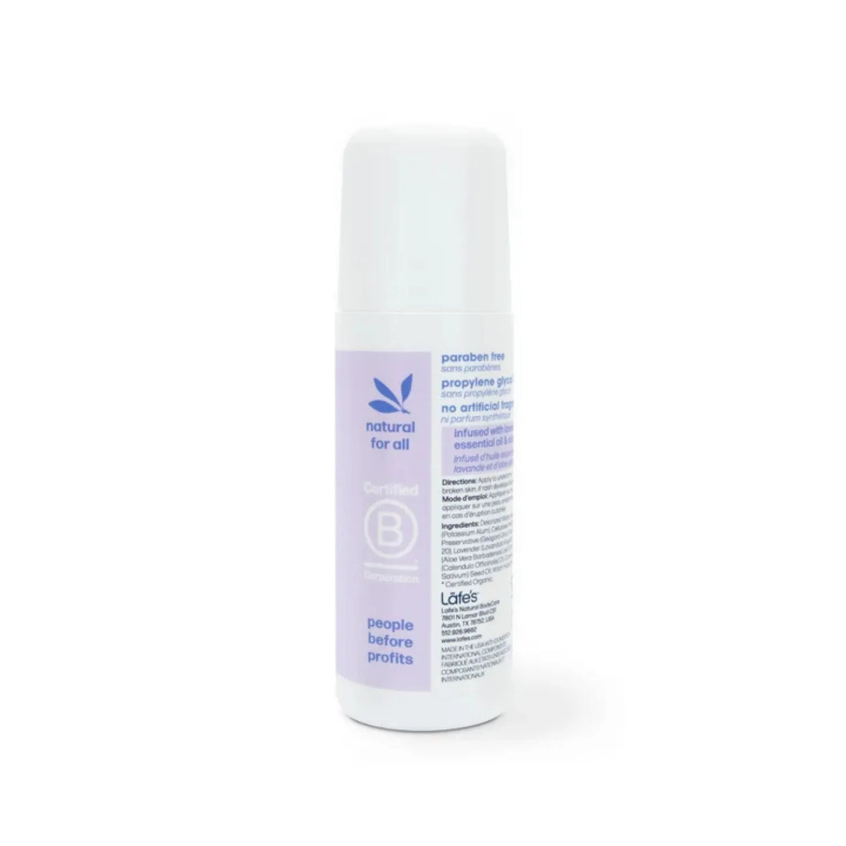 LAFE'S Desodorante Natural Roll-On Lavanda + Aloe 3 oz | Protección contra el mal olor | Sin aluminio clorhidrato | Ingredientes naturales y orgánicos | Desodorante natural