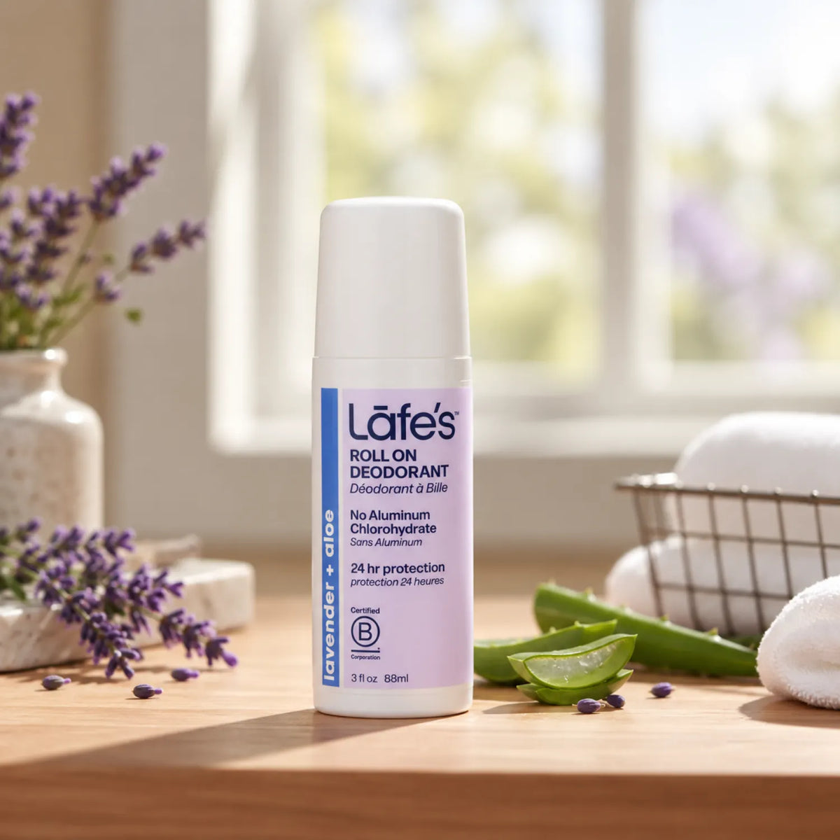 LAFE'S Desodorante Natural Roll-On Lavanda + Aloe 3 oz | Protección contra el mal olor | Sin aluminio clorhidrato | Ingredientes naturales y orgánicos | Desodorante natural