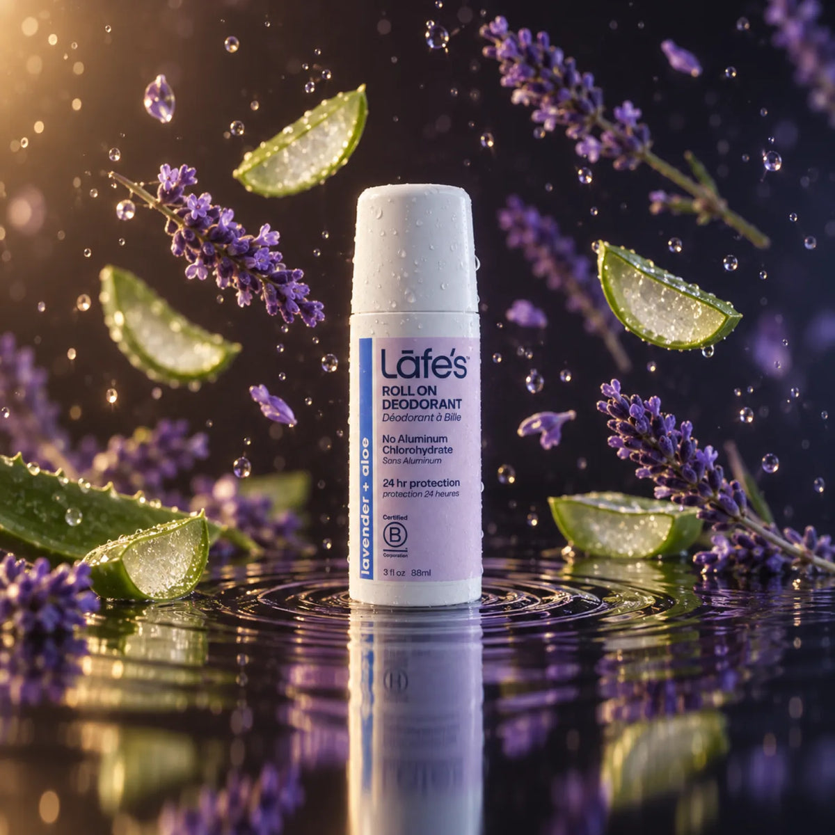 LAFE'S Desodorante Natural Roll-On Lavanda + Aloe 3 oz | Protección contra el mal olor | Sin aluminio clorhidrato | Ingredientes naturales y orgánicos | Desodorante natural