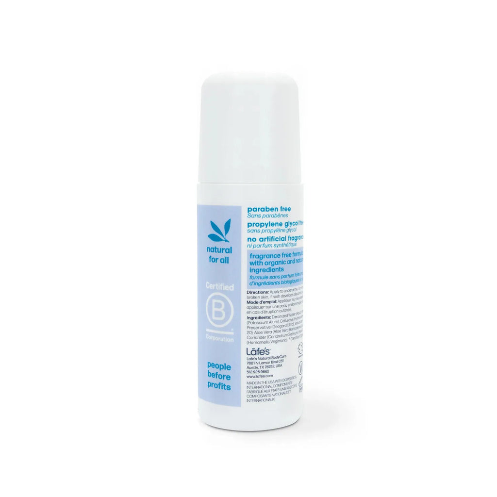 LAFE'S Desodorante Natural Roll-On Sin Fragancia 3 oz | Protección contra el mal olor | Sin aluminio clorhidrato | Ingredientes naturales y orgánicos | Desodorante natural