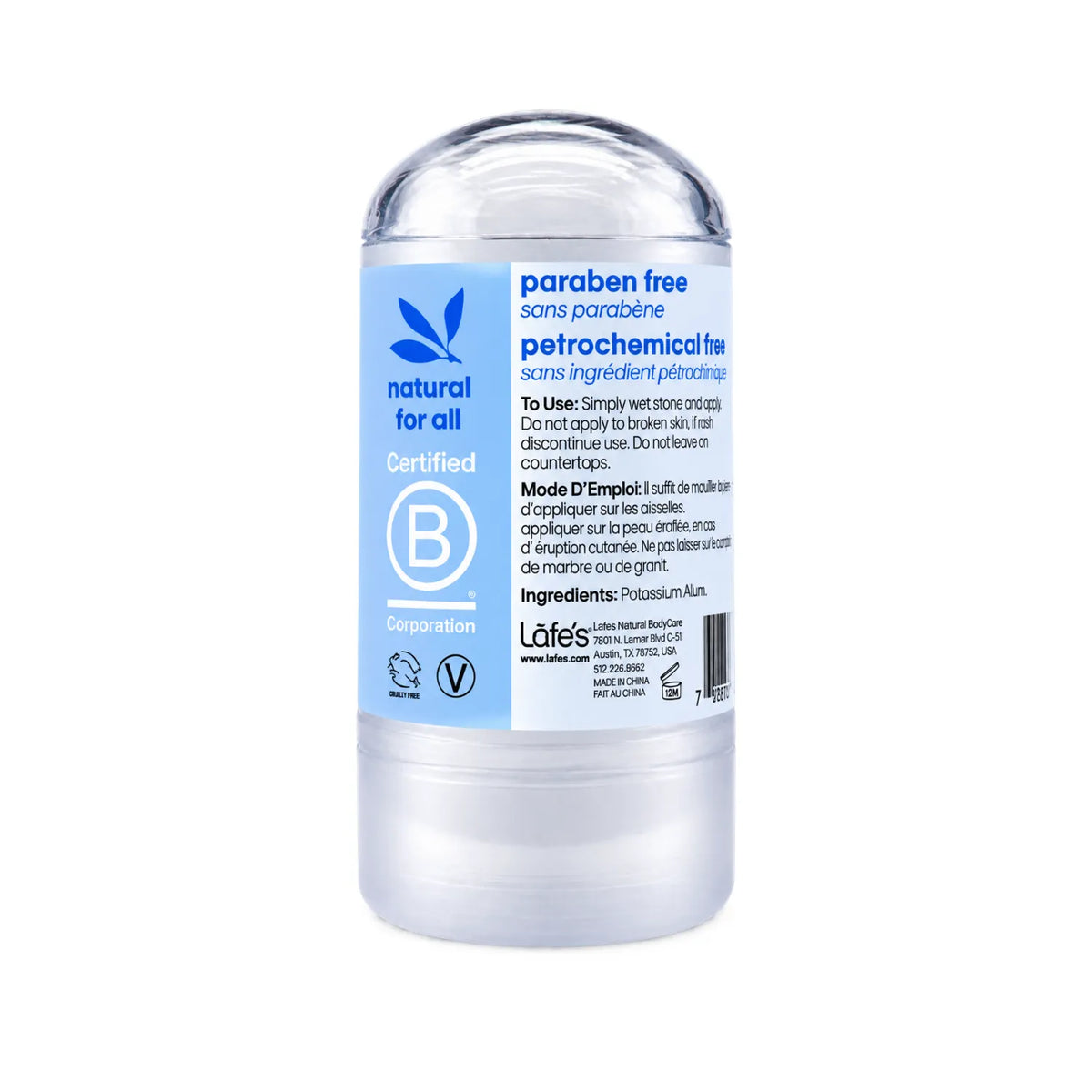 LAFE'S Desodorante Mineral Crystal Rock 120gr / 4.25oz | Protección natural contra el mal olor | Sin aluminio, fragancias ni químicos agresivos | Mineral natural de larga duración | Desodorante natural