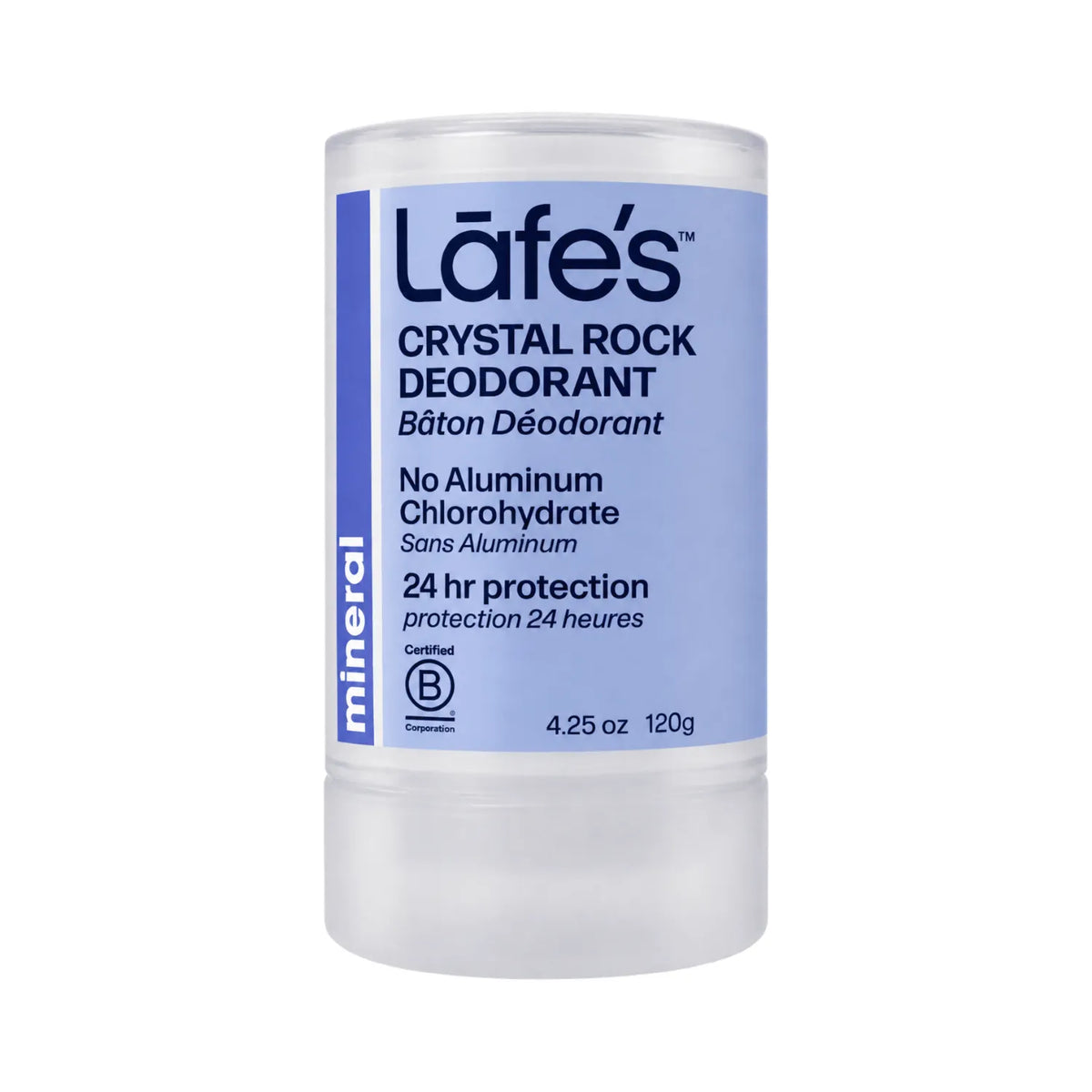 LAFE'S Desodorante Mineral Crystal Rock 120gr / 4.25oz | Protección natural contra el mal olor | Sin aluminio, fragancias ni químicos agresivos | Mineral natural de larga duración | Desodorante natural