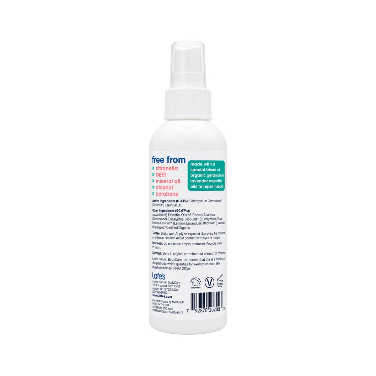 LAFE'S Repelente Natural de Insectos para Bebés 4 oz / 118 ml | Protección natural contra mosquitos y garrapatas | 97% de ingredientes orgánicos certificados | Sin DEET ni citronela | Repelente de insectos