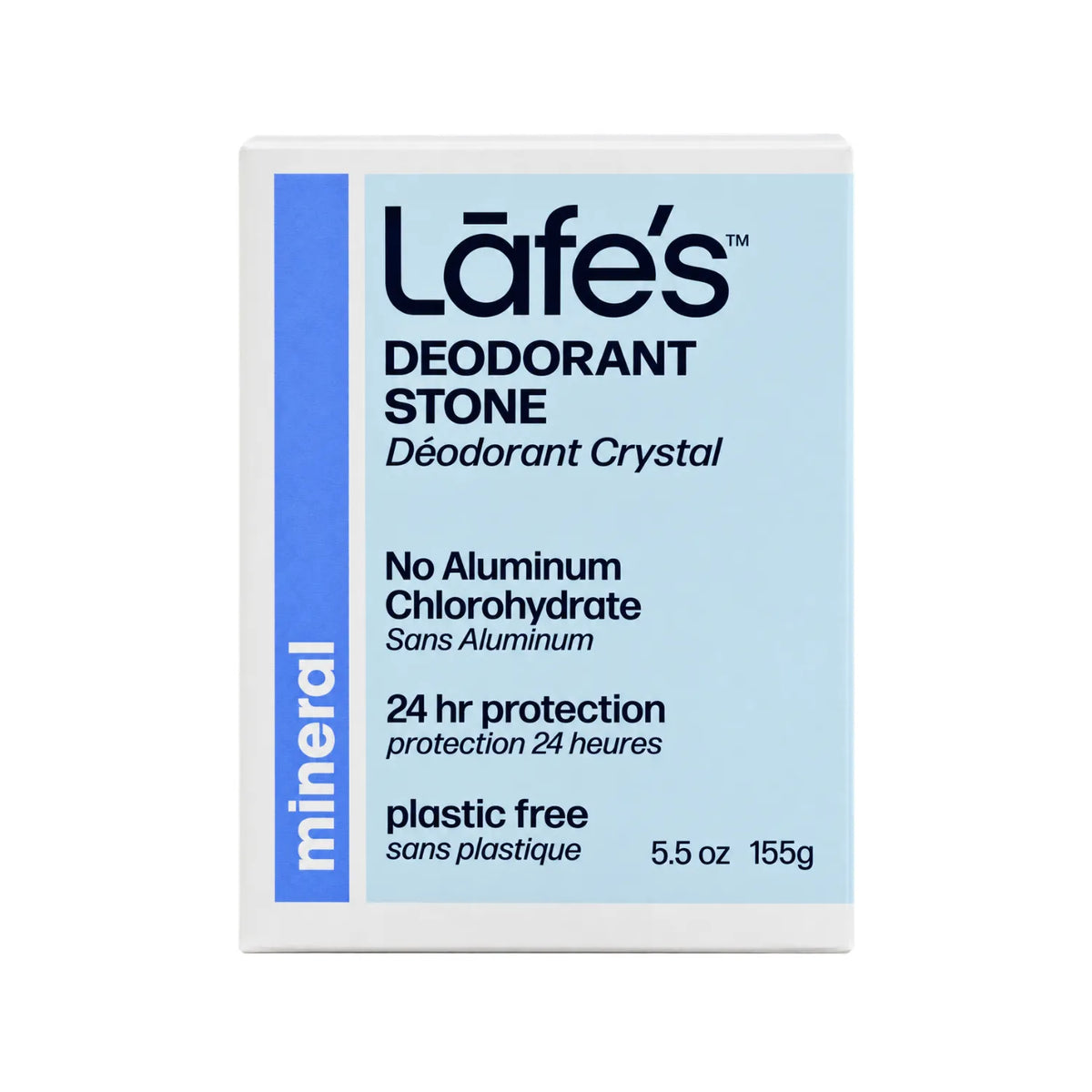 LAFE'S Desodorante Mineral Crystal Rock 155 g / 5.5 oz | Protección natural contra el mal olor por 24 horas | Sin fragancia ni clorhidrato de aluminio | Un solo ingrediente | Desodorante mineral natural